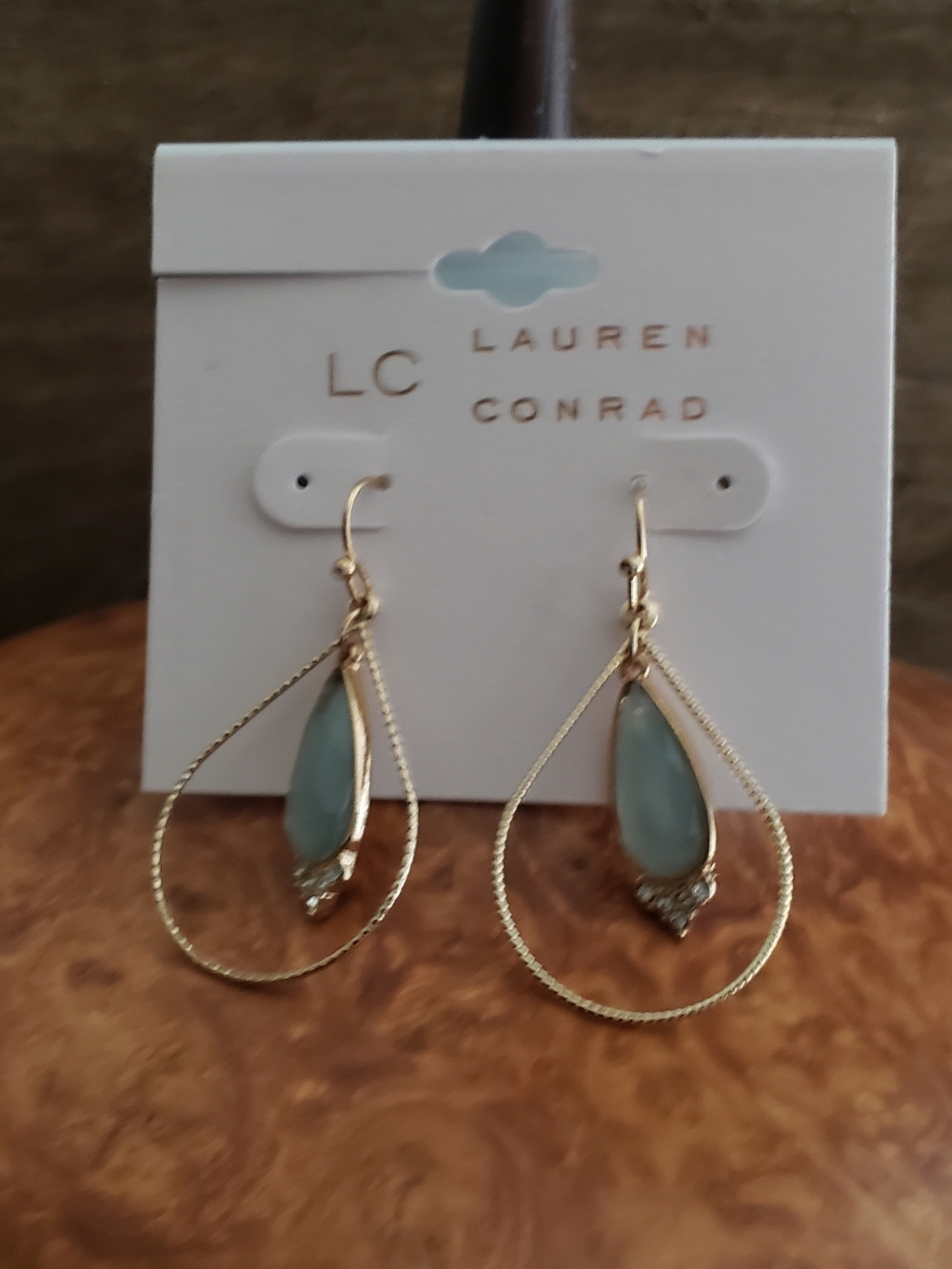 LC Lauren Conrad Gold Teardrop Earrings with Aqua Blue Stone